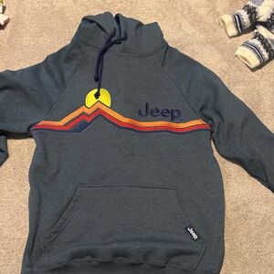Jeep Men's Dark Blue Hoodie with Colorful Mountain Design